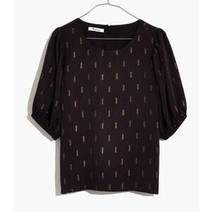 Madewell Jacquard Metallic Puff Sleeve Blouse Top Black Gold MC056 - M
